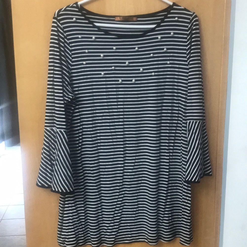 Belladini pearl embellished stripe top